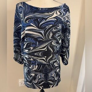 8 of Hearts abstract swirled pattern mesh top black blue white SZ XL